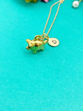 Gold Pig Charm Necklace, Initial Pendant, Personalized Jewelry