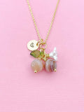 Gold Natural Sardonyx Necklace, Foodie Fruit Green Leaf White Flower, Gemstone Jewelry, N5937