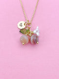 Gold Natural Sardonyx Necklace, Foodie Fruit Green Leaf White Flower, Gemstone Jewelry, N5937