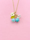 Gold Natural Jade Necklace, Foodie Fruit Green Leaf White Flower, Gemstone Jewelry, N5948