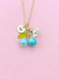 Gold Natural Jade Necklace, Foodie Fruit Green Leaf White Flower, Gemstone Jewelry, N5948