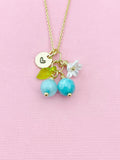 Gold Natural Jade Necklace, Foodie Fruit Green Leaf White Flower, Gemstone Jewelry, N5948