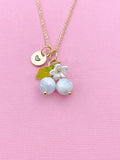 Gold Natural Aquamarine Necklace, Foodie Fruit Green Leaf White Flower, Gemstone Jewelry, N5951