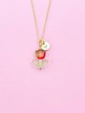 Gold Red Tulip Necklace, Tulip Charm, Gardening Gifts, Personized Birthday Gifts, N5303D