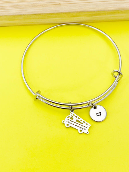 Silver Fire Truck Charm Bracelet, Crane Charm, Firefighter Gift, N4816