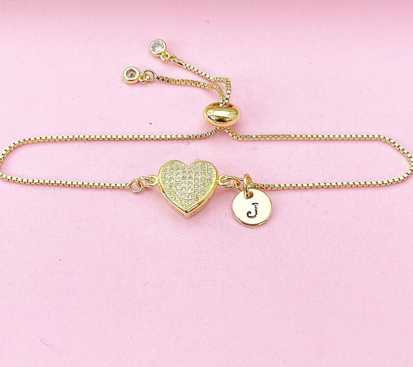 Gold Heart Bracelet, Zirconia Heart Jewelry, N5805