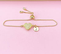 Gold Heart Bracelet, Zirconia Heart Jewelry, N5805