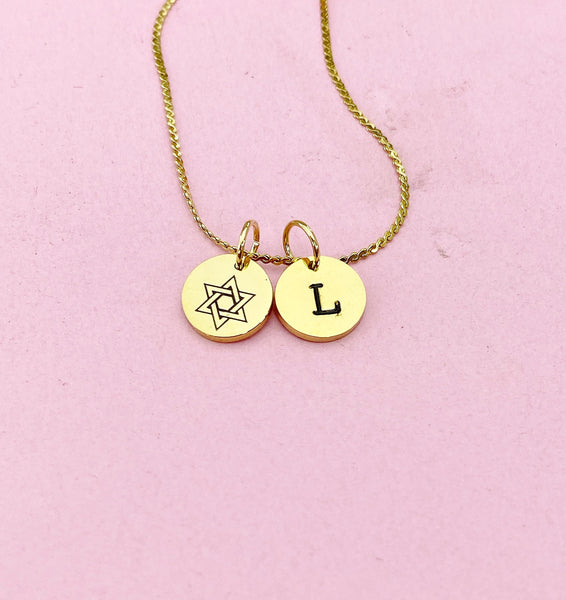 Gold or Silver Star of David Charm Necklace, D474