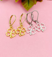 Gold or Silver Plated Shamrock Clover Charm Earrings, Shamrock Clover Jewelry, N2750A