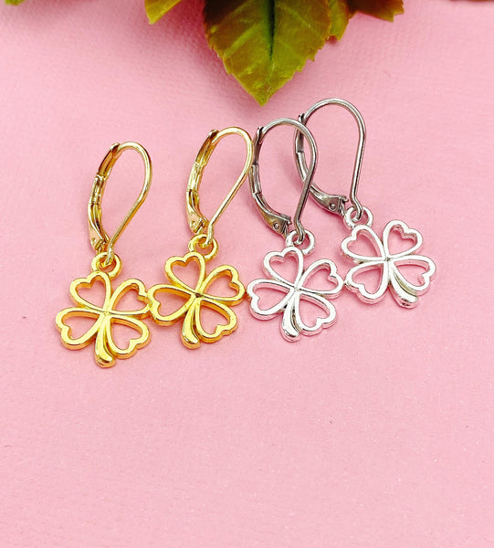 Gold or Silver Plated Shamrock Clover Charm Earrings, Shamrock Clover Jewelry, N2750A