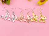 Butterfly Earrings, Gold Silver or Rose Gold Butterfly Charm Earrings, N131K