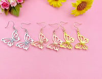 Butterfly Earrings, Gold Silver or Rose Gold Butterfly Charm Earrings, N131K