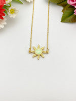 Sunburst Necklace, Gold Sun Opal Necklace, Birthday Gift, N4212