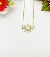 Sunburst Necklace, Gold Sun Opal Necklace, Birthday Gift, N4212
