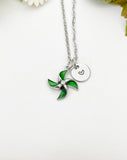 Silver Green Pinwheel Necklace, N5171ES