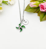 Silver Green Pinwheel Necklace, N5171ES