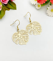 Gold Monstera Tropical Leaf Charm Earrings, N5925