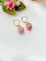 Gold Pink Flower Charm Earrings, N5958