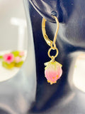 Gold Pink Flower Charm Earrings, N5958