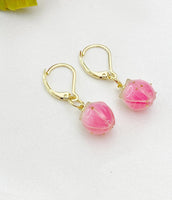 Gold Pearl Pink Flower Bud Charm Earrings, N5959