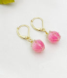 Gold Pearl Pink Flower Bud Charm Earrings, N5959