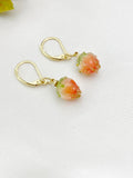 Gold Flower Bud Charm Earrings, Orange, N5960