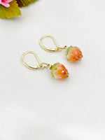 Gold Flower Bud Charm Earrings, Orange, N5960