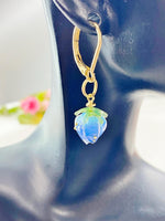 Gold Flower Bud Charm Earrings, Blue, N5961