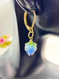 Gold Flower Bud Charm Earrings, Blue, N5961