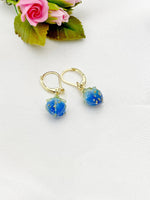 Gold Flower Bud Charm Earrings, Blue, N5961