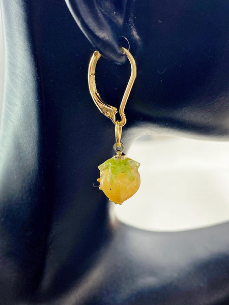 Gold Flower Bud Charm Earrings, Yellow, N5962