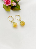 Gold Flower Bud Charm Earrings, Yellow, N5962