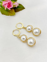 Gold Shell Pearl Charm Earrings, Yellow, N5963