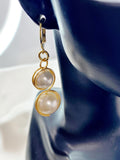 Gold Shell Pearl Charm Earrings, Yellow, N5963