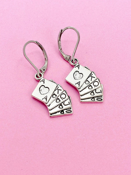Silver Poker Playing Card Charm Earrings, N4629