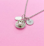 Silver Coffee Bean Charm Necklace, Coffee Charm, Coffee Cup and Saucer Charm, Coffee Gift, Personalized Gift, N50D
