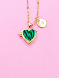Gold Heart Locket Necklace, Malachite, Personalized Customized Made to Order Jewelry, N5467