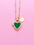 Gold Heart Locket Necklace, Malachite, Personalized Customized Made to Order Jewelry, N5467
