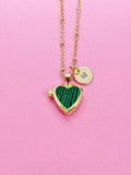 Gold Heart Locket Necklace, Malachite, Personalized Customized Made to Order Jewelry, N5467
