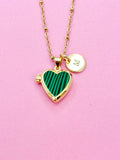 Gold Heart Locket Necklace, Malachite, Personalized Customized Made to Order Jewelry, N5467