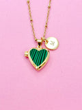 Gold Heart Locket Necklace, Malachite, Personalized Customized Made to Order Jewelry, N5467