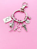 Graduation Keychain, Silver Ace Card, Graduation Cap, Heart Stethoscope, Caduceus, Initial, Birthstone Charm, Graduation Gift, N5804A
