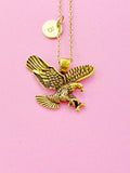 Gold Flying Eagle Charm Necklace, Flying Eagle Jewelry Gift, N3669D