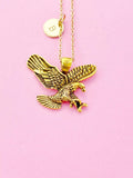 Gold Flying Eagle Charm Necklace, Flying Eagle Jewelry Gift, N3669D