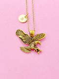 Gold Flying Eagle Charm Necklace, Flying Eagle Jewelry Gift, N3669D