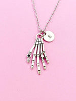 Silver Hand Skeleton Charm Necklace, Hand Skull, Occult Charm, Gothic Charm, Halloween Personalized Gift, N806