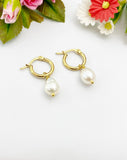 Cultured Pearl Earrings, Cultured Freshwater Pearl Hoop Earrings, Best Christmas Gift for Mom Gift, Aunt Gift, Sister Gift, N3979