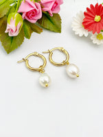 Cultured Pearl Earrings, Cultured Freshwater Pearl Hoop Earrings, Best Christmas Gift for Mom Gift, Aunt Gift, Sister Gift, N3979