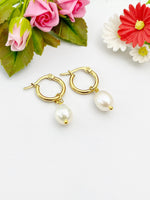 Cultured Pearl Earrings, Cultured Freshwater Pearl Hoop Earrings, Best Christmas Gift for Mom Gift, Aunt Gift, Sister Gift, N3979