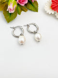 Silver Cultured Pearl Earrings, Cultured Freshwater Pearl Hoop Earrings, N3979S